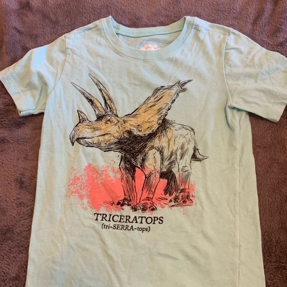 OshKosh B'gosh Green Teal Short Sleeve Tee with Dinosaur Triceratops